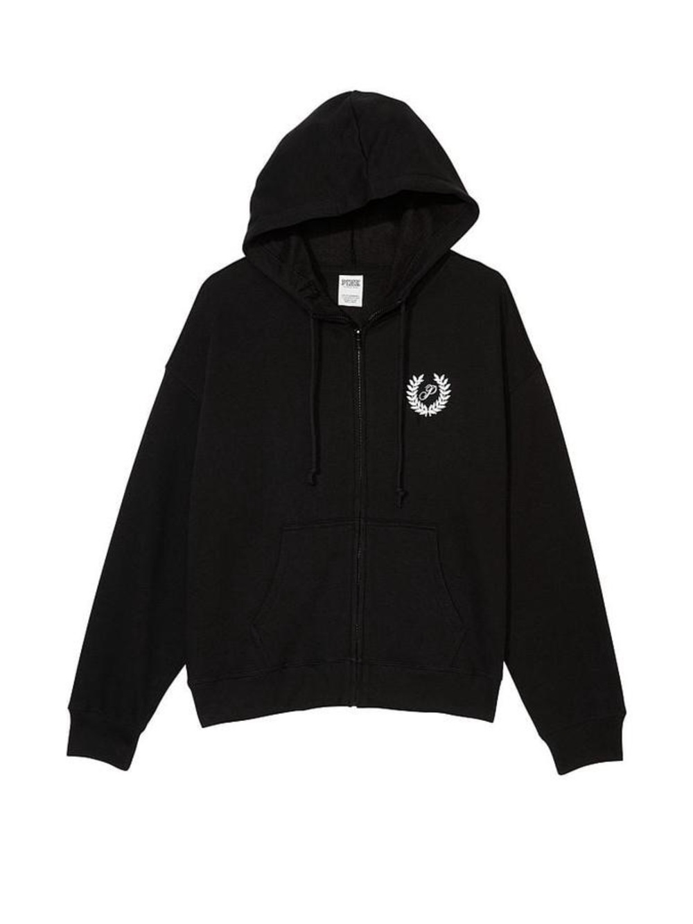 PINK Victoria's Secret Black Full-Zip Hoodie with White Crest